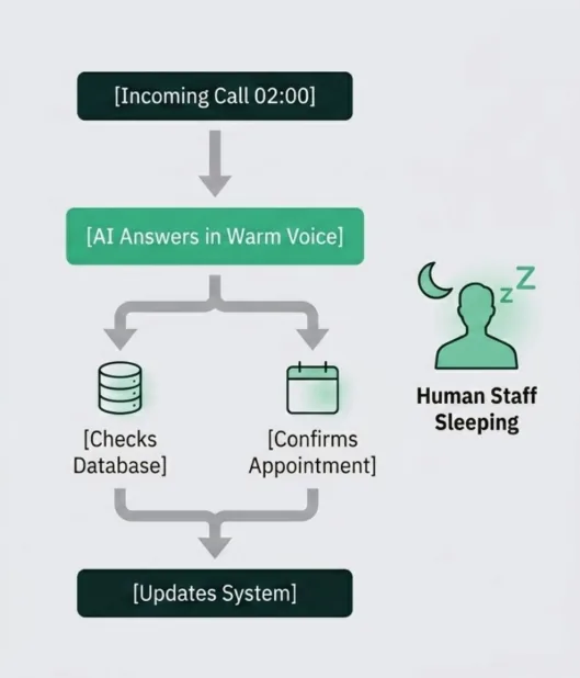 ผังการทำงานของ AI Receptionist รับสายนอกเวลา