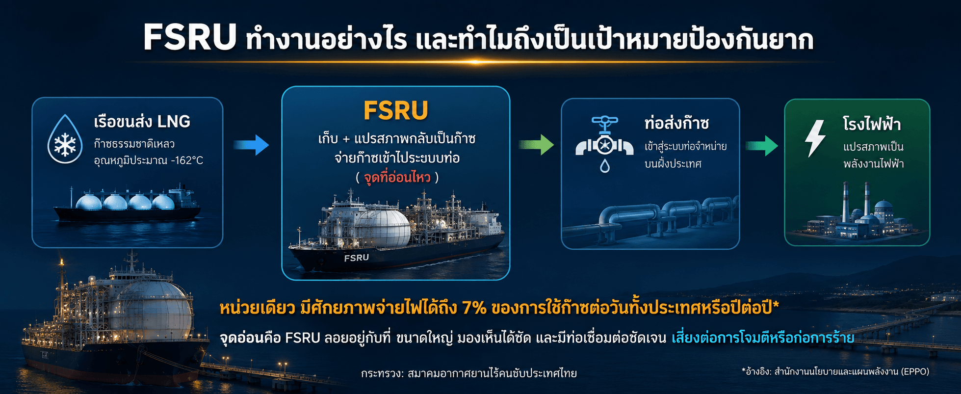 แผนภาพลำดับเหตุการณ์ โดรนพุ่งชนกราบขวาเรือ Energos Winter แล้วไฟลามไปยังเรือ Gaslog Salem