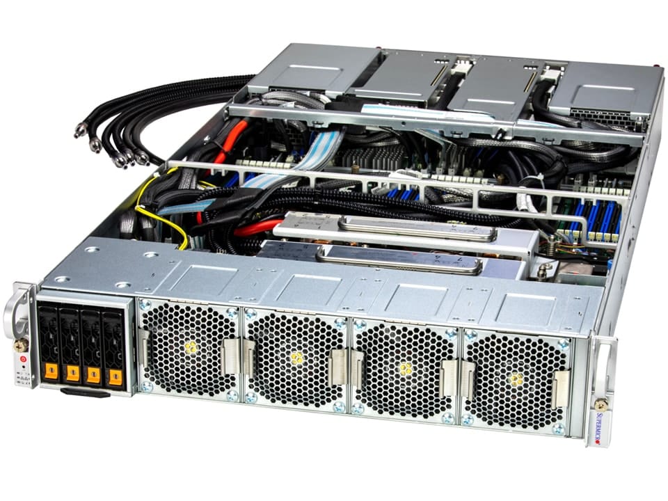 Supermicro DP Intel 2U liquid-cooled system with NVIDIA HGX H100 4-GPU or H200 4-GPU (SYS-221GE-TNHT-LCC)